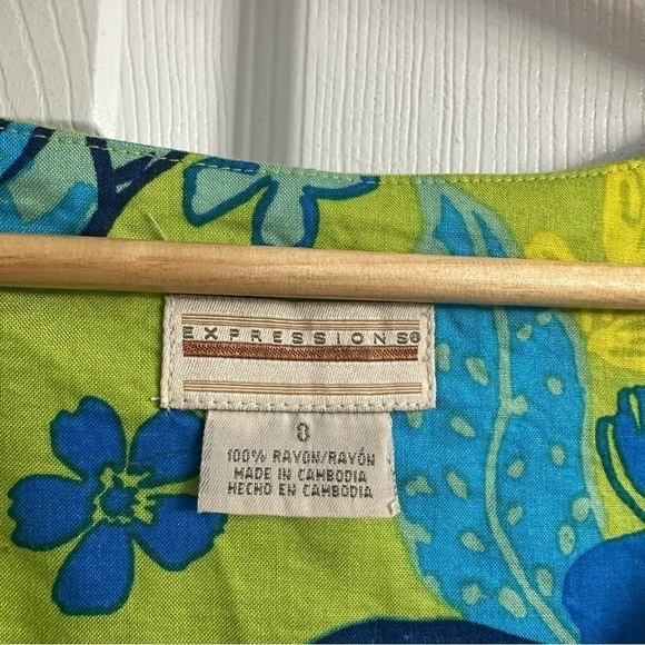 Vintage Dress Mini Summer Floral Green Y2K Casual Beach Shift Dopamine 0 Small - Picture 5 of 6